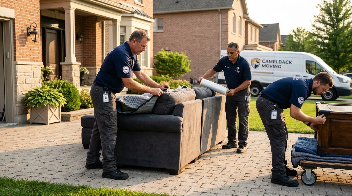 Large estate moving crew wrapping furniture in Avon Lake, OH