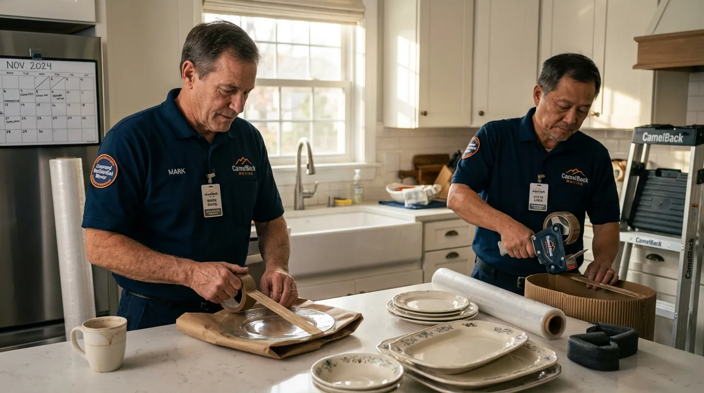 Professional crew packing kitchen dishware in Avon Lake, OH